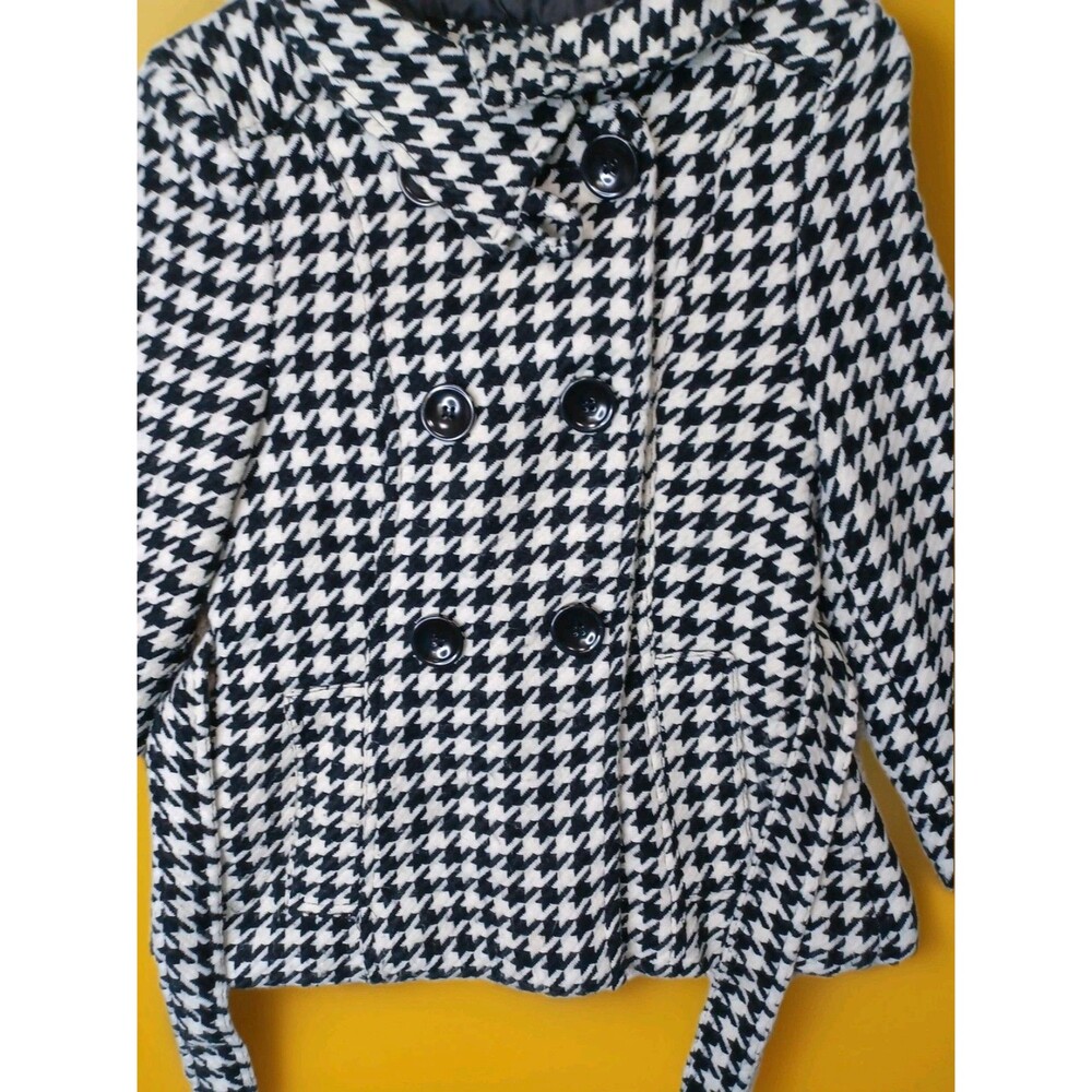 Women's Medium Forever 21 Black & White Houndstooth Peacoat Size M Y2K Warm Cute - Picture 3 of 6